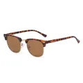Fashionable tortoiseshell browline sunglasses with brown lenses and gold metal accents - Tortoise Gold Frame Tea Lens