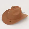Brown felt fedora hat with 7cm flat brim showing detailed size dimensions 17x11.5cm - Cowboy Hat Style / Khaki
