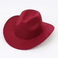 Classic wine red wool felt fedora hat with a wide brim and retro style for men and women - Cowboy Hat Style / Burgundy