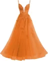 Elegant orange evening dress featuring French straps floral lace and long tulle skirt - XS / Bottoms / Orange