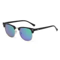 Vintage Clubmaster style sunglasses with black and gold frame and iridescent purple lenses - Glossy Black Gold Frame Green Mirror Lens
