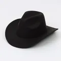 Classic black felt fedora hat with retro jazz style and flat brim for unisex wear - Cowboy Hat Style / Black