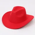 Vibrant red solid felt cowboy hat with wide curved brim for both men and women - Cowboy Hat Style / Red