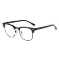 Classic vintage black browline anti-blue light glasses with silver rice nail details - Matte Black