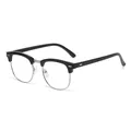 Classic black and silver browline glasses featuring anti-blue light lenses and rice nails - Shiny Black Silver Frame