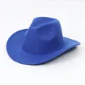 Classic solid blue retro felt fedora jazz hat with flat brim for men and women - Cowboy Hat Style / Blue