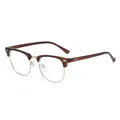 Retro brown and gold browline anti-blue light glasses with rivet details. - Glossy Tea Gold Frame