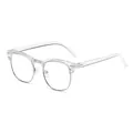 Classic clear browline anti-blue light glasses with silver metal rims for men and women - Transparent Silver Frame