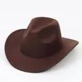 Classic retro dark brown solid color felt cowboy hat with wide brim for men and women - Cowboy Hat Style / Coffee