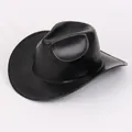 Classic retro black faux leather cowboy jazz hat with wide brim design for men and women - Leather Texture Cowboy Style / Black