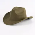 Classic retro army green felt jazz hat for men and women with wide curved brim - Cowboy Hat Style / Army Green