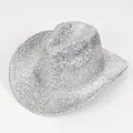 Sparkly silver glitter retro jazz cowboy hat for men and women evening party accessory - Cowboy Hat Style / Silver Shiny