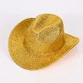 Premium retro jazz style cowboy hat with shimmering sparkling gold glitter finish - Cowboy Hat Style / Gold Glitter Silk