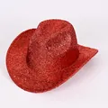 Red glittery cowboy hat with sparkly sequin finish for festive party wear - Cowboy Hat Style / Shiny Red