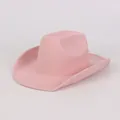 Vintage style solid pink felt cowboy hat featuring a classic wide brim and jazz silhouette - Straight Groove Style / Pink