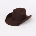 Classic retro brown felt cowboy hat with wide curved brim for vintage western style look - Straight Groove Style / Coffee