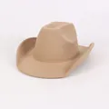 Classic khaki felt cowboy hat with a curved brim and a vintage jazz style design - Straight Groove Style / Camel