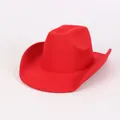 Classic red felt cowboy hat featuring a vintage wide flat brim for both men and women. - Straight Groove Style / Red