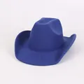 Classic royal blue felt cowboy hat with wide brim for a retro gentleman style - Straight Groove Style / Blue