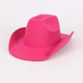 Vibrant hot pink felt cowboy hat with classic western silhouette and curved brim for unisex - Straight Groove Style / Rose Red
