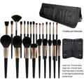 Detailed view of 24pcs matte gold black makeup brush set with professional storage bag - Black Folding Bag Style / 24 Pcs/Set / Matte Black