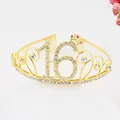 Elegante tiara d'oro per il 16° compleanno con strass scintillanti per giovani ragazze - Stile 16 Compleanno (16) / Oro