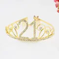 Squisita tiara di compleanno in lega d'oro con numero 21 in strass scintillanti, lusso - Stile 21 Compleanno (21) / Oro