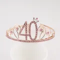 Diadème 40e anniversaire or rose pour femme avec strass roses et peignes latéraux - Style 40ème Anniversaire (40) / Or rose