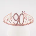 Élégant diadème d'anniversaire 90 ans en or rose avec des strass roses étincelants - Style 90ème Anniversaire (90) / Or rose