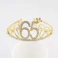 Diadème de couronne d'anniversaire dorée avec numéro 65 en strass pour femme - Style 65ème Anniversaire (65) / Or