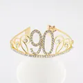 Tiara élégant pour 90e anniversaire en or avec strass et accent couronne rose - Style 90ème Anniversaire (90) / Or