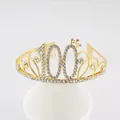 Tiara dorée étincelante pour 100e anniversaire avec strass et peignes - Style 100ème Anniversaire (100) / Or