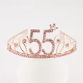 Tiara d'anniversaire élégant en or rose avec strass roses et le chiffre 55 - Style 55ème Anniversaire (55) / Or rose