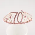 Diadème élégant en or rose pour 70e anniversaire avec strass roses sur serre-tête décoratif - Style 70ème Anniversaire (70) / Or rose