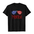 Independence Day T-Shirt mit Fliegerbrille und US-Flaggen-Muster für den Sommer - XS / Oberteile / Schwarz
