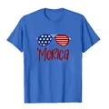 Blaues Independence Day T-Shirt mit 'Merica Sonnenbrillen-Print für Damen und Herren - XS / Oberteile / Blau