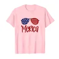 Independence Day T-Shirt in Rosa mit 'Merica Sonnenbrille und Flaggen-Aufdruck - XS / Oberteile / Rosa