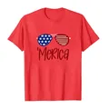 Rotes Unabhängigkeitstag T-Shirt mit 'Merica Sonnenbrillen-Print - XS / Oberteile / Rot