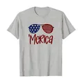 Graues Kurzarm-T-Shirt mit Rundhalsausschnitt und patriotischem Merica-Druck zum Unabhängigkeitstag - XS / Oberteile / Grau