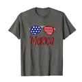 Dunkelgraues Independence Day T-Shirt mit 'Merica USA-Flaggen-Sonnenbrillen-Print. - XS / Oberteile / Dunkelgrau