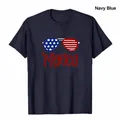 Dunkelblaues Baumwoll-T-Shirt zum Unabhängigkeitstag mit 'Merica-Sonnenbrillen-Aufdruck - XS / Oberteile / Marineblau