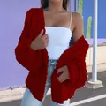 Stylische weinrote grobstrick Strickjacke für Damen mit Zopfmuster Offene Vorderseite - S / Oberteile / Burgunderrot