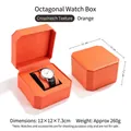 Caja de reloj octogonal naranja premium con textura de cruz y cierre de seguridad - Cuadros diagonales / Naranja