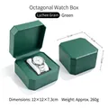 Premium green octagonal watch gift box with litchi grain leather and soft cushion - Lychee Texture / Green