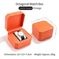 Premium orange lychee pattern octagonal watch storage box with dimension 12x12x7.3cm - Lychee Texture / Orange