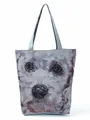 Close-up view of artistic poodle face print on a durable and stylish white tote bag - Artistic Poodle - Silver White (hl4588)