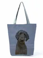 Close-up of practical large capacity tote bag featuring a cute black poodle print - Realistic Oil Painting Black Poodle - Gray Blue (hl4590)