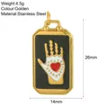 Detailed technical dimensions of stainless steel tarot pendant with gold heart hand design - Hand Heart Pattern (Style 5)