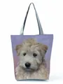 High-capacity shoulder tote bag featuring a realistic artistic poodle dog portrait print - Realistic Light Colored Curly Dog - Purple Gradient (hl4592)