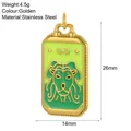 Detailed macro view of a green tarot card pendant featuring golden stainless steel - Lion Strength Pattern (Style 7)